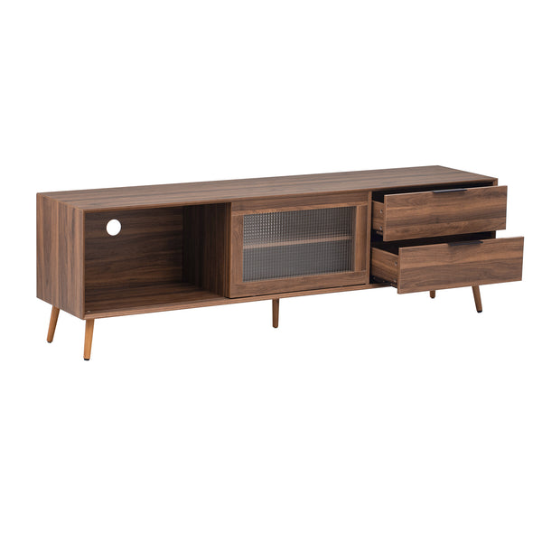 English Elm Modern TV Stand Walnut 70.8" Mid-Century Media Console for 75"+ TVs with Glass Doors, Drawers & Cable Management N710P222776P