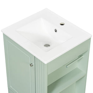 English Elm 20" Freestanding Bathroom Vanity Mdf Cabinet Ceramic Sink Open Shelves Powder Room Green N725P364210F
