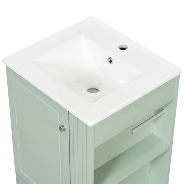 English Elm 20" Freestanding Bathroom Vanity Mdf Cabinet Ceramic Sink Open Shelves Powder Room Green N725P364210F