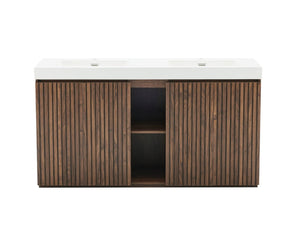 English Elm Emilia 60 Inch Freestanding Oak Vanity with Ceramic Sink and Soft Close Drawers Walnut Brown W1865S00243