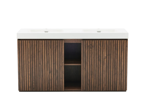 English Elm Emilia 60 Inch Freestanding Oak Vanity with Ceramic Sink and Soft Close Drawers Walnut Brown W1865S00243