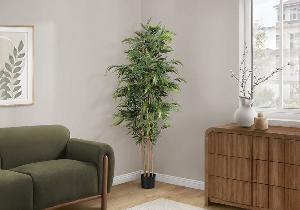 English Elm Artificial Monstera Tree 83" Tall Realistic Floor Plant with 78 Lush Leaves in Black Pot, No Maintenance Green 85 L x 10 W x 10 H B2710P287118