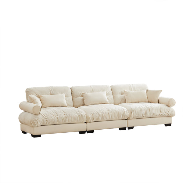 English Elm Extra Velvet 3-Seat Modern Oversize Sofa with Cloud-Like Cushions, Bolster Arms, Pillows, Plush Comfort Cream W714S01071