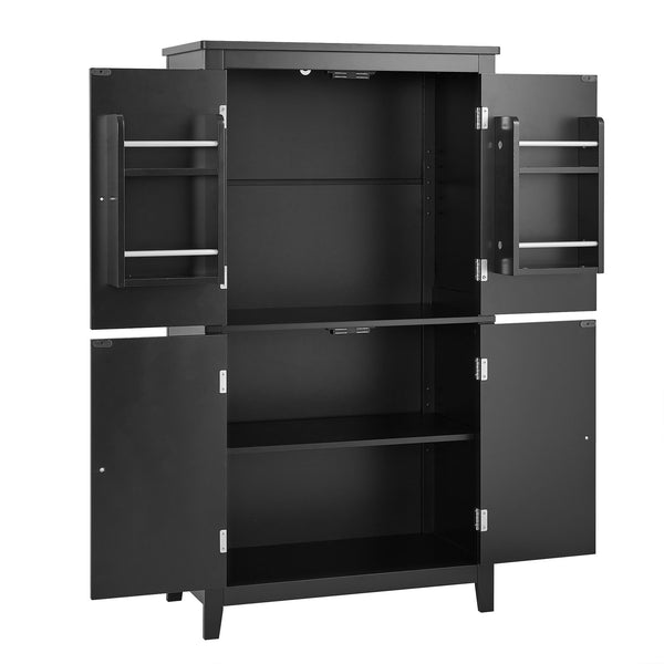 English Elm Elegant Bathroom Floor Storage Cabinet with 4 Doors, Adjustable Shelves, Anti-Tip Design, 28"L x 15"W Black N725P188461B