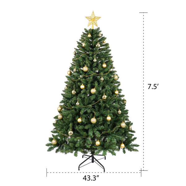 English Elm Christopher Knight Home® - 7.5FT Lush Pre-Lit Christmas Tree with 550 Warm LEDs, 1350 PVC Tips, Hinged Branches & Metal Stand N769P351700G