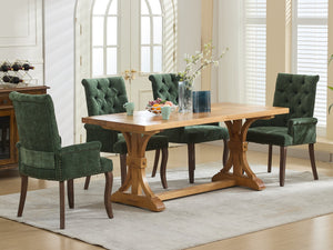 English Elm Upholstered Chenille Accent Dining Chair with Tufted Diamond Back, Curved Solid Wood Legs, Comfortable Support Olive Green W1143P346929