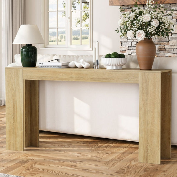 English Elm 62.99-inch Farmhouse Console Table Slim Entryway Sofa Accent with Rustic Wood Finish Oak W1706P399676