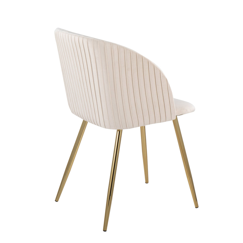 English Elm Fran Pleated Contemporary Velvet Dining Chair with Gold Metal Legs, Padded Bucket Seat, Set of 2 White B202P223530