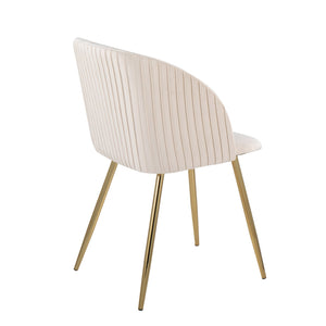 English Elm Fran Pleated Contemporary Velvet Dining Chair with Gold Metal Legs, Padded Bucket Seat, Set of 2 White B202P223530
