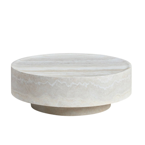 English Elm Round Fiberglass Coffee Table Sculptural Minimalist Design for Modern Living Rooms W2085P374193