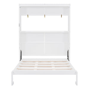 English Elm Queen Murphy Wall Bed with Integrated Shelving Foldable Mdf Cabinet for Guest Rooms White LP000693AAK-3