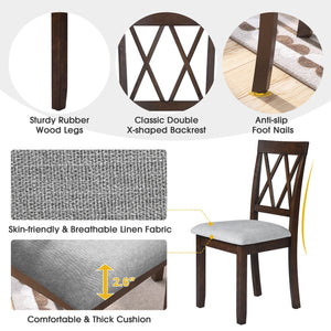 English Elm Foldable Extendable Dining Table Set with Drop Leaves and 4 Upholstered Chairs for Small Spaces Brown N752S010617D