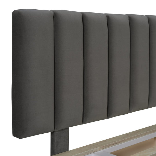 English Elm Queen Upholstered Floating Bed with LED Lighting, Hydraulic Lift, 4 Storage Drawers, Velvet Luxury Gray SF000132AAE