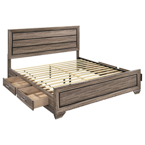 English Elm Oatfield Rustic Washed Taupe Eastern King Storage Bed with Horizontal Panels & 4 Underbed Drawers B062S00949