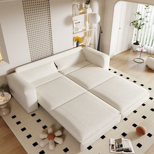 English Elm 93" King Size Sleeper Sofa Bed - 3-In-1 Convertible Sofa With Chaise & Lumbar Pillows In Beige/White W1885S00235