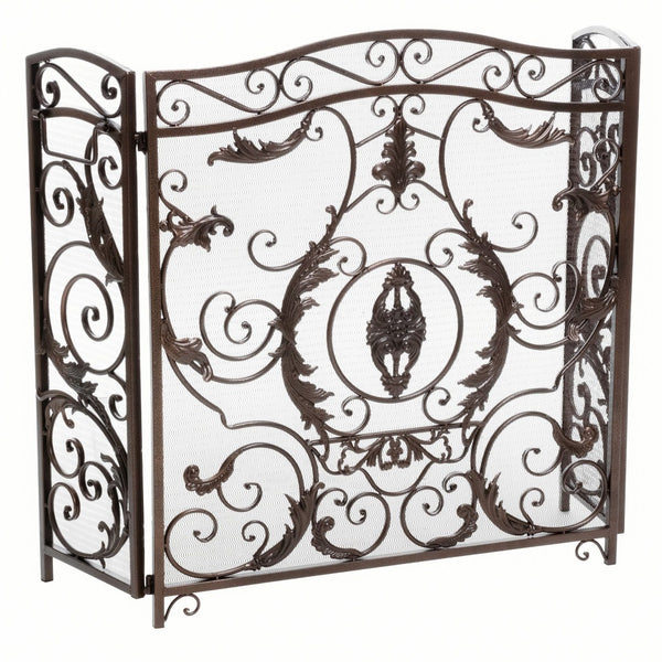English Elm Waterbury Wrought Iron Fireplace Screen with Ornate Scrollwork and Camelback Silhouette 55341.00GLD