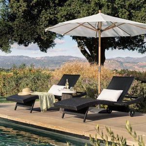 English Elm K&k Outdoor Wicker Reclining Chaise Set 2 Piece with Pull Out Tray Rolling Wheels Black N707P395515B