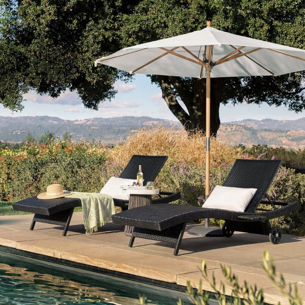 English Elm K&k Outdoor Wicker Reclining Chaise Set 2 Piece with Pull Out Tray Rolling Wheels Black N707P395515B