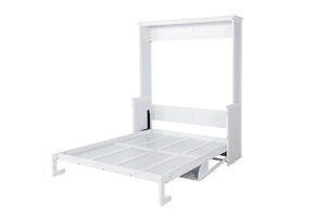 English Elm Queen Murphy Wall Bed with Integrated Desk Gas Strut Lift White Cabinet for Small Spaces White W504S00216