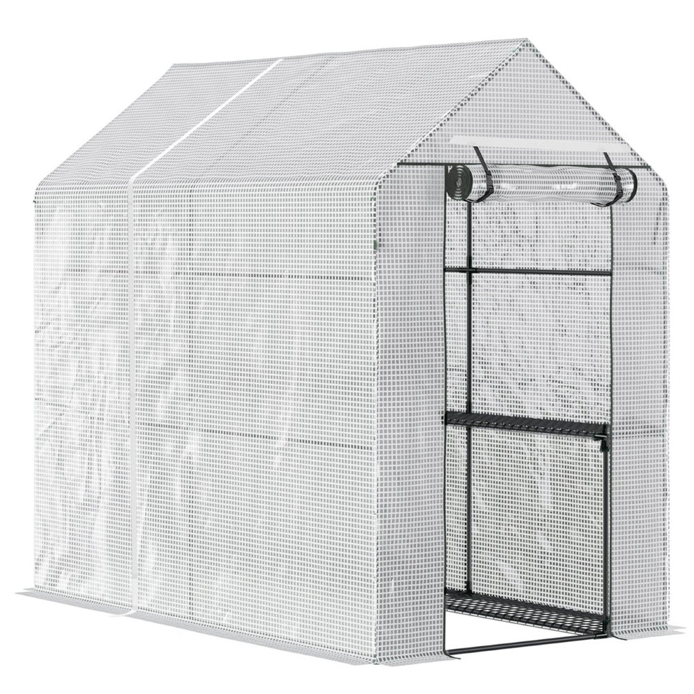 English Elm Outsunny Walk-in Portable Greenhouse with 4 Shelves Pe Mesh Cover Steel Frame W2225P217649