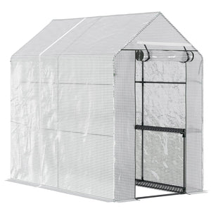 English Elm Outsunny Walk-in Portable Greenhouse with 4 Shelves Pe Mesh Cover Steel Frame W2225P217649
