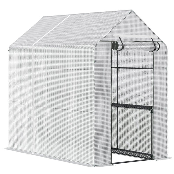 English Elm Outsunny Walk-in Portable Greenhouse with 4 Shelves Pe Mesh Cover Steel Frame W2225P217649