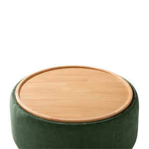 English Elm 29" Round Boucle Storage Ottoman Sculptural Wood Base Reversible Lid Living Room Green N723P405304G