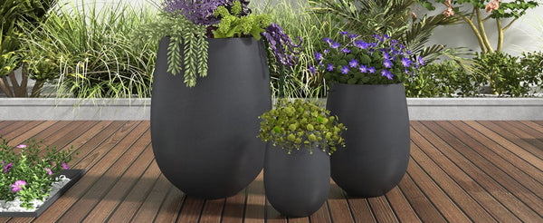 English Elm U_style Mgo Round Planter Set Three Piece Outdoor Patio Lightweight Modern Sculptural N711P406658B