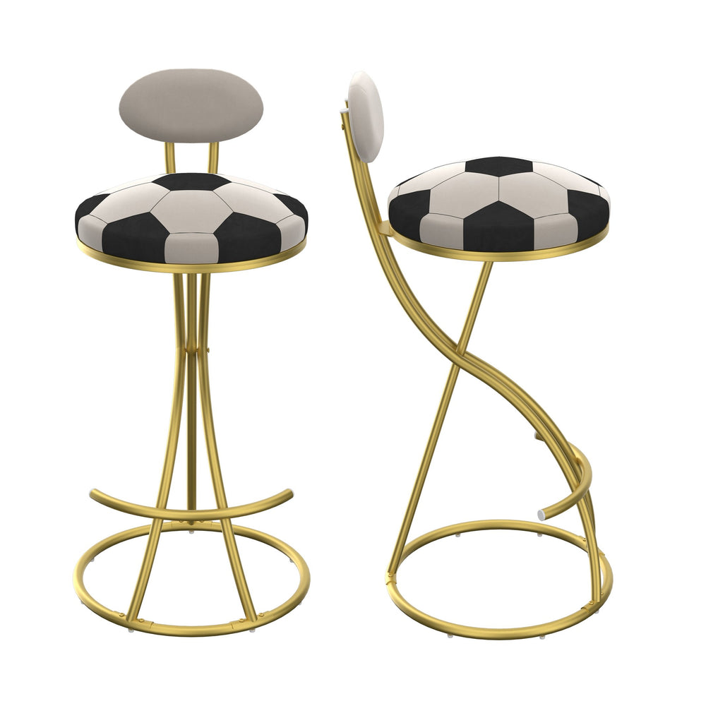 English Elm Football Velvet Bar Stools Set of 2 — Creamy White Back, Gold Metal Frame, Plush Foam Seat, 27.95" Height W1757P354692