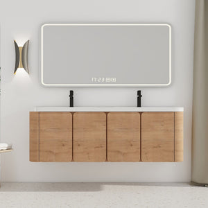 English Elm 60" Freestanding Double Sink Bathroom Vanity with Soft-close Doors and Three Drawers W999S00508