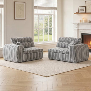 English Elm Chenille Stripe Velvet Sofa Three Seat Minimalist Upholstered Couch for Living Room Black White W5532S00011
