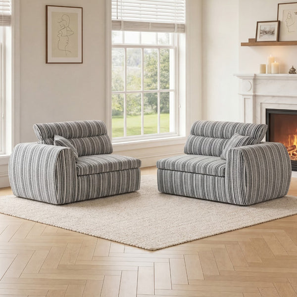 English Elm Chenille Stripe Velvet Sofa Three Seat Minimalist Upholstered Couch for Living Room Black White W5532S00011