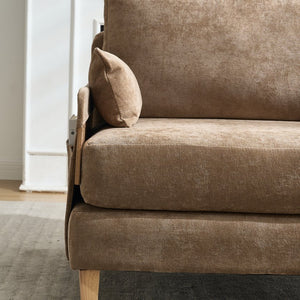 English Elm Foldable sofa bed recliner with three pillows, 3-in-1 convertible sleeper for small spaces, mid-century modern comfort Light Brown W395P290557