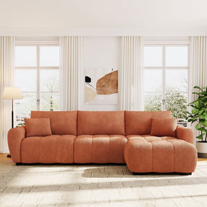 English Elm [video] Boucle Modular L-shaped Sectional with Ottoman Pull-line Cushions Living Room N723S1008G