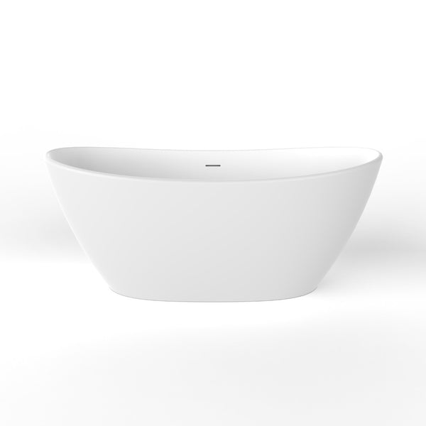 English Elm 61 Inch Solid Surface Freestanding Soaking Tub Matte White Ergonomic Bathtub W1613P351368