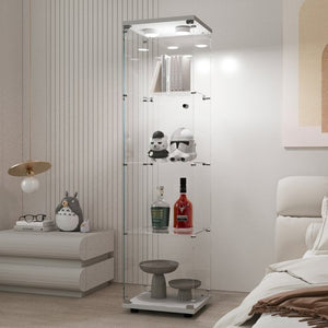 English Elm Tempered Glass Display Cabinet - Modern White Wine & Storage Cabinet With Led Light & Adjustable Feet W3155P268118-GIGA