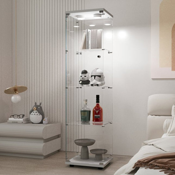 English Elm Tempered Glass Display Cabinet - Modern White Wine & Storage Cabinet With Led Light & Adjustable Feet W3155P268118-GIGA