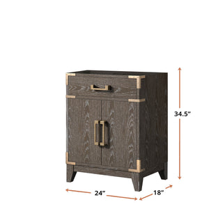 English Elm Brown Oak Single Bath Vanity - Compact 24" W Ready-To-Install Unit With Soft-Close Storage Cabinet B2731P259738