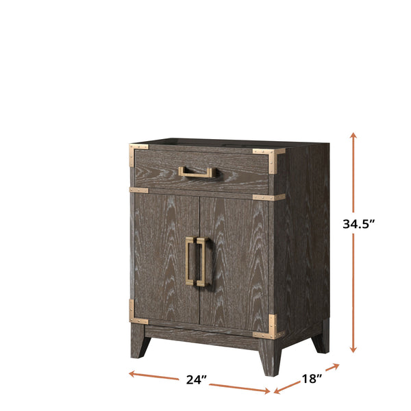 English Elm Brown Oak Single Bath Vanity - Compact 24" W Ready-To-Install Unit With Soft-Close Storage Cabinet B2731P259738