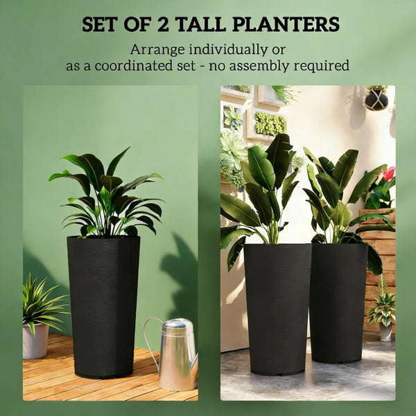 English Elm Tall Stackable Polypropylene Outdoor Planters Set of 2 Tapered Patio Flower Pots T3971P454911