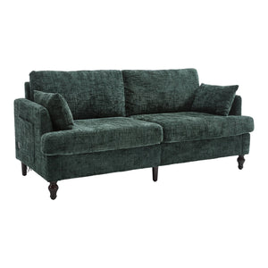 English Elm Modern chenille 2-seater sofa with LED lighting, USB charging, storage pocket, sturdy wood legs Emerald W395P318546