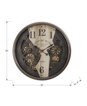 English Elm Clocks, 30" Oversized Wall Clock With Gear Mechanism - Industrial Brown Decor For Any Space B2710P287132