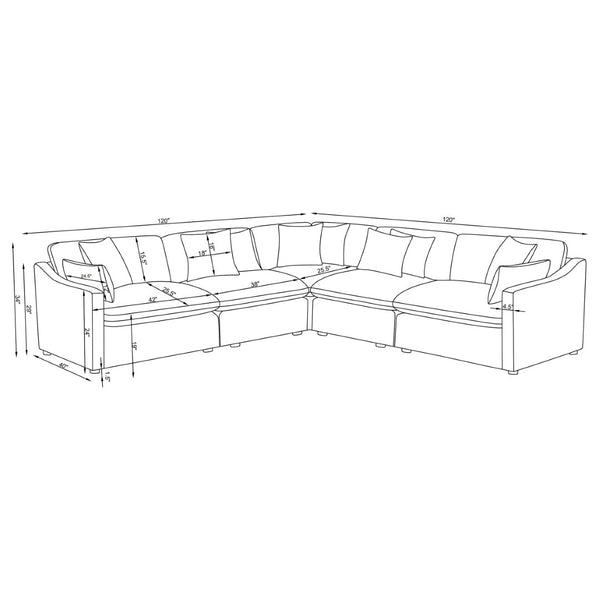 English Elm Greeley Five Piece Modular Sectional with Feather Cushions and Moisture Repellent Ivory Fabric B062S01556