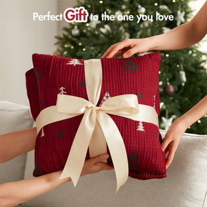 JLA Home Madison Park - Throw Reversible Christmas Trees & Snowflakes Jacquard Throw Set in Red/Green Matelassé, OEKO-TEX Certified Cozy MP50-8814