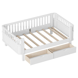 English Elm Twin Solid Wood Platform Bed with Guardrail for Kids, Low-Profile Sturdy Pine Frame, Safe Sleep Solution White 69.69 L x 18.5 W x 7.68 H W2593P331678