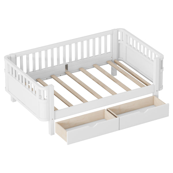 English Elm Twin Solid Wood Platform Bed with Guardrail for Kids, Low-Profile Sturdy Pine Frame, Safe Sleep Solution White 69.69 L x 18.5 W x 7.68 H W2593P331678