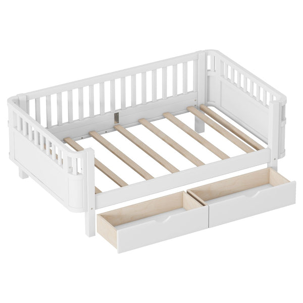 English Elm Twin Kids Platform Bed Solid Pine White Finish with Storage Drawers and Safety Rails W2593P409364
