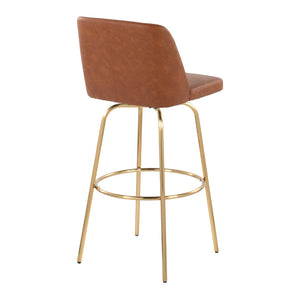 English Elm 30" Swivel Barstools Set of 2 Grey Fabric Gold Footrest Black Metal Kitchen Counter B202S00687