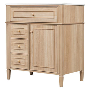 English Elm "30'' 30 Inch Freestanding Bathroom Vanity Solid Pine Cabinet Ceramic Sink Soft Close Storage N725P375498T