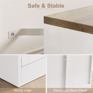 English Elm Buffet Sideboard 55 Inch Farmhouse Credenza with Barn Doors Drawer and Open Shelving White T5618P451110